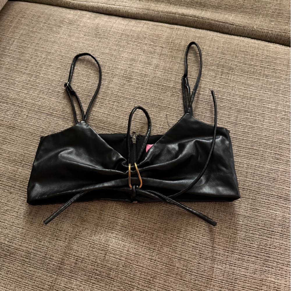 Edikted Black Faux Leather Crop Top